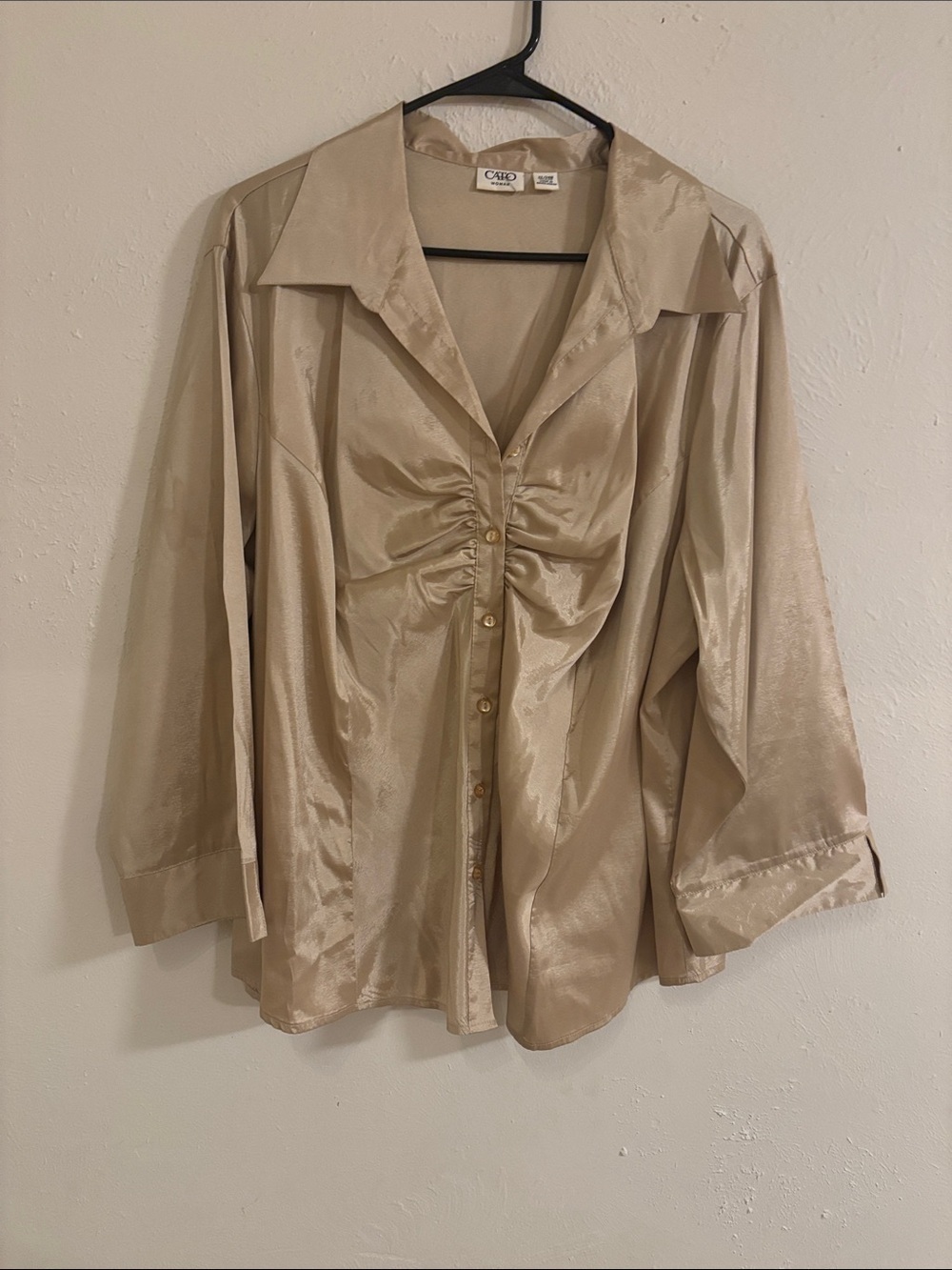 Cato Shiny Beige Ruched Button-Front Blouse